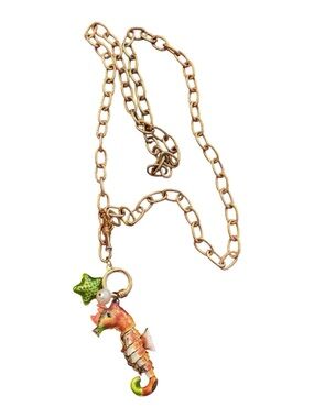 Cloisonne Enamel Articulated Seahorse Charm Necklace